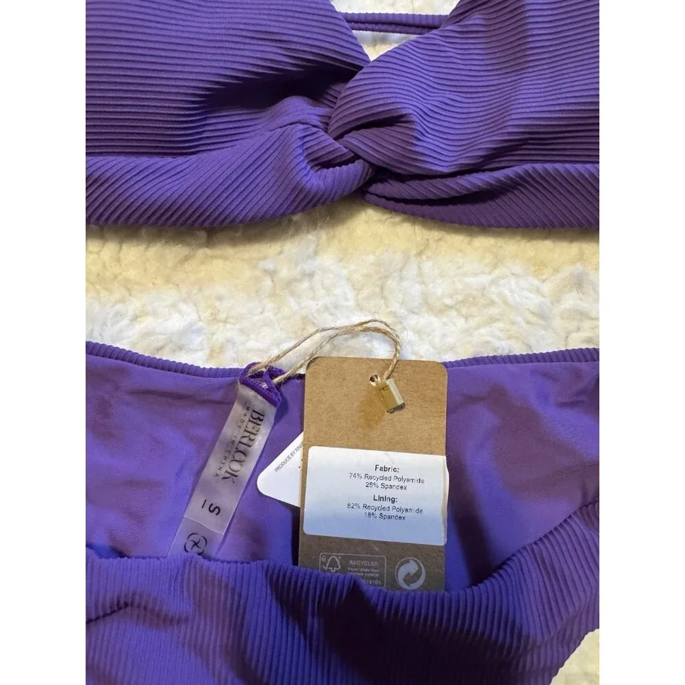 Berlook 2 Piece Strappy Swimsuit Bikini Size S Small Purple Knot Tie NEW W Bag